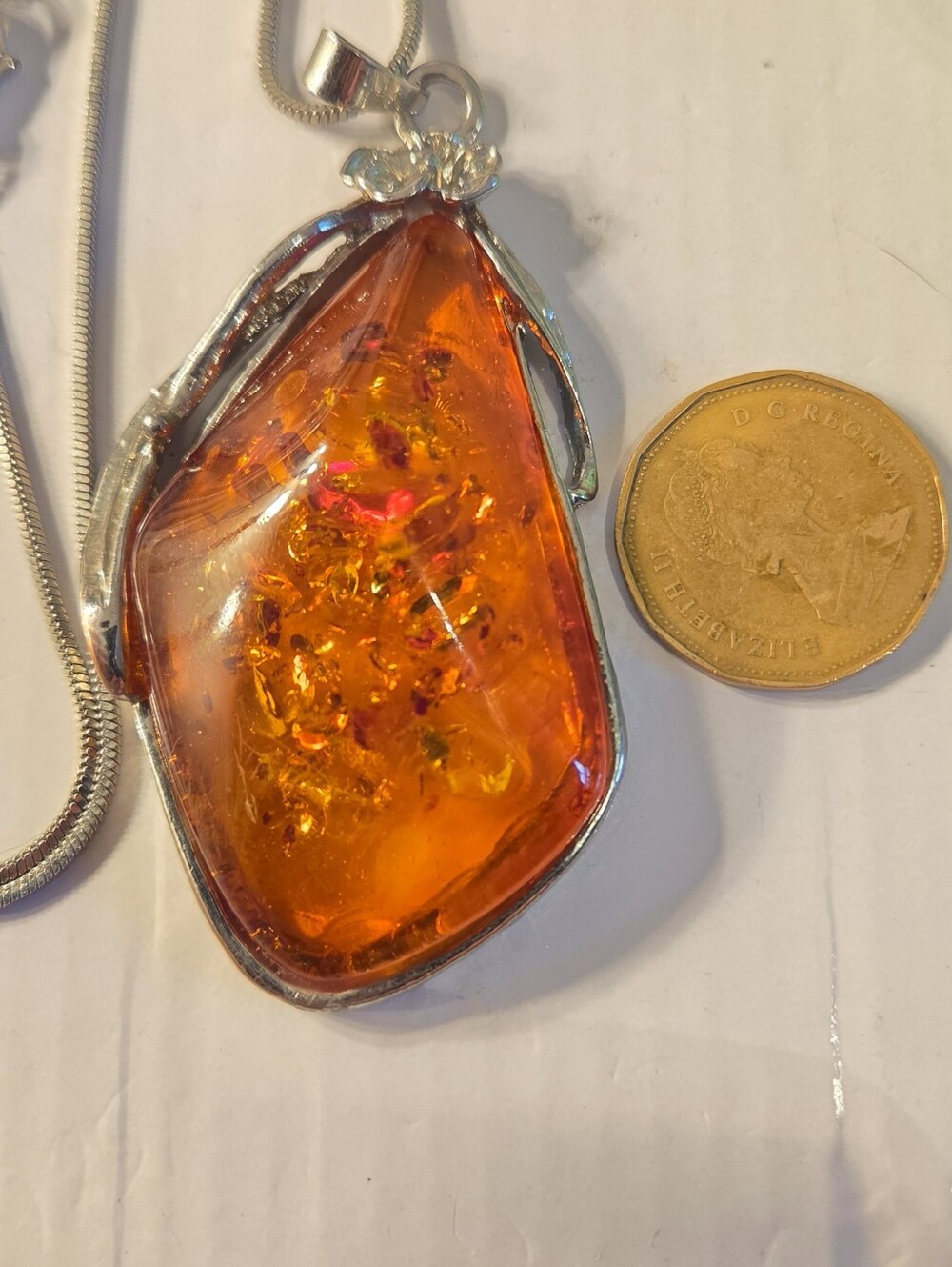 Amber Pendant On Silver Chain - Picture 8 of 12